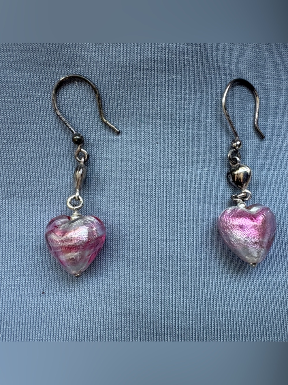 Pink Heart Dangle Earrings with Silver-Tone Hooks